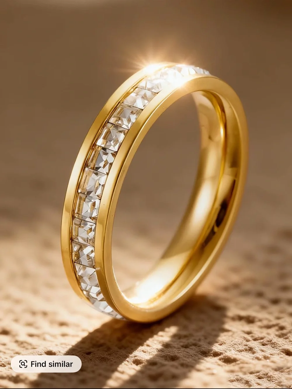 Gold Stainless Steel Women's Ring Set with White Accents